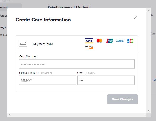 Screenshot: Credit Card entry form